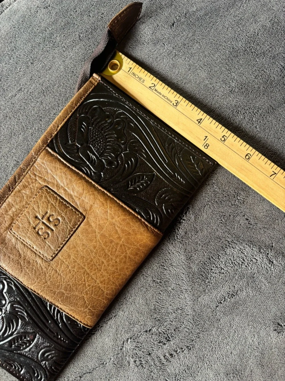 STS Ranchwear Brown and Black Tooled Leather Wristlet Clutch